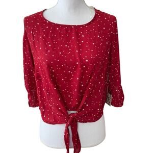 Active USA Tie Front Top Red Star Print S